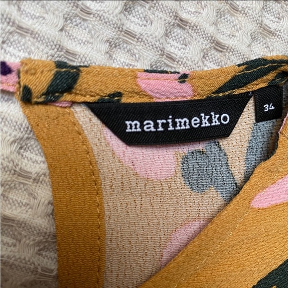Marimekko Midiam Mustard Yellow Floral Bell Sleeve Open Back Blouse XS - Picture 14 of 16